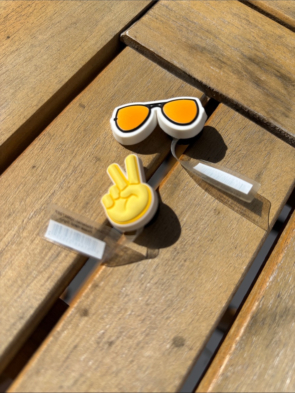Crocs Jibbitz Orange Sunglasses and Yellow Peace Sign